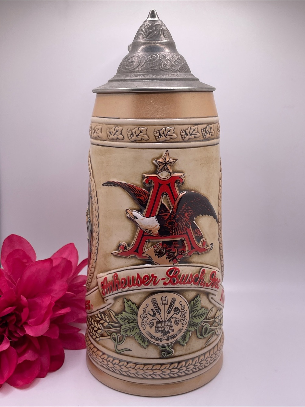 Anheuser-Busch Budweiser Ceramic Beer Stein w/ Pewter Lid “C” Series